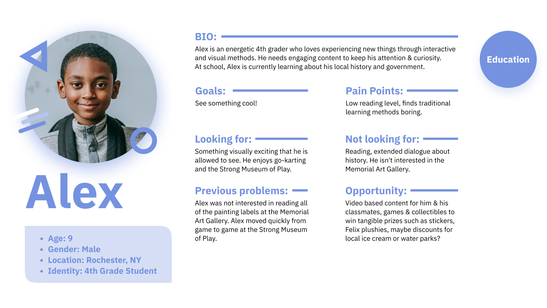 User Persona 4th Grader