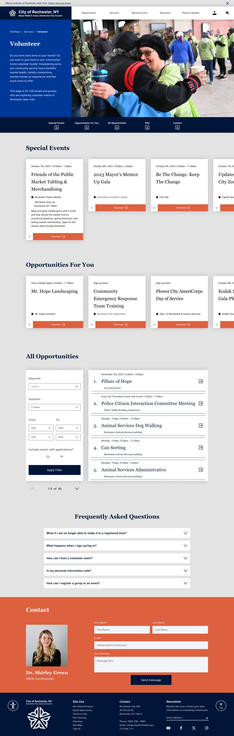 Volunteer Page (Dropdown card open)